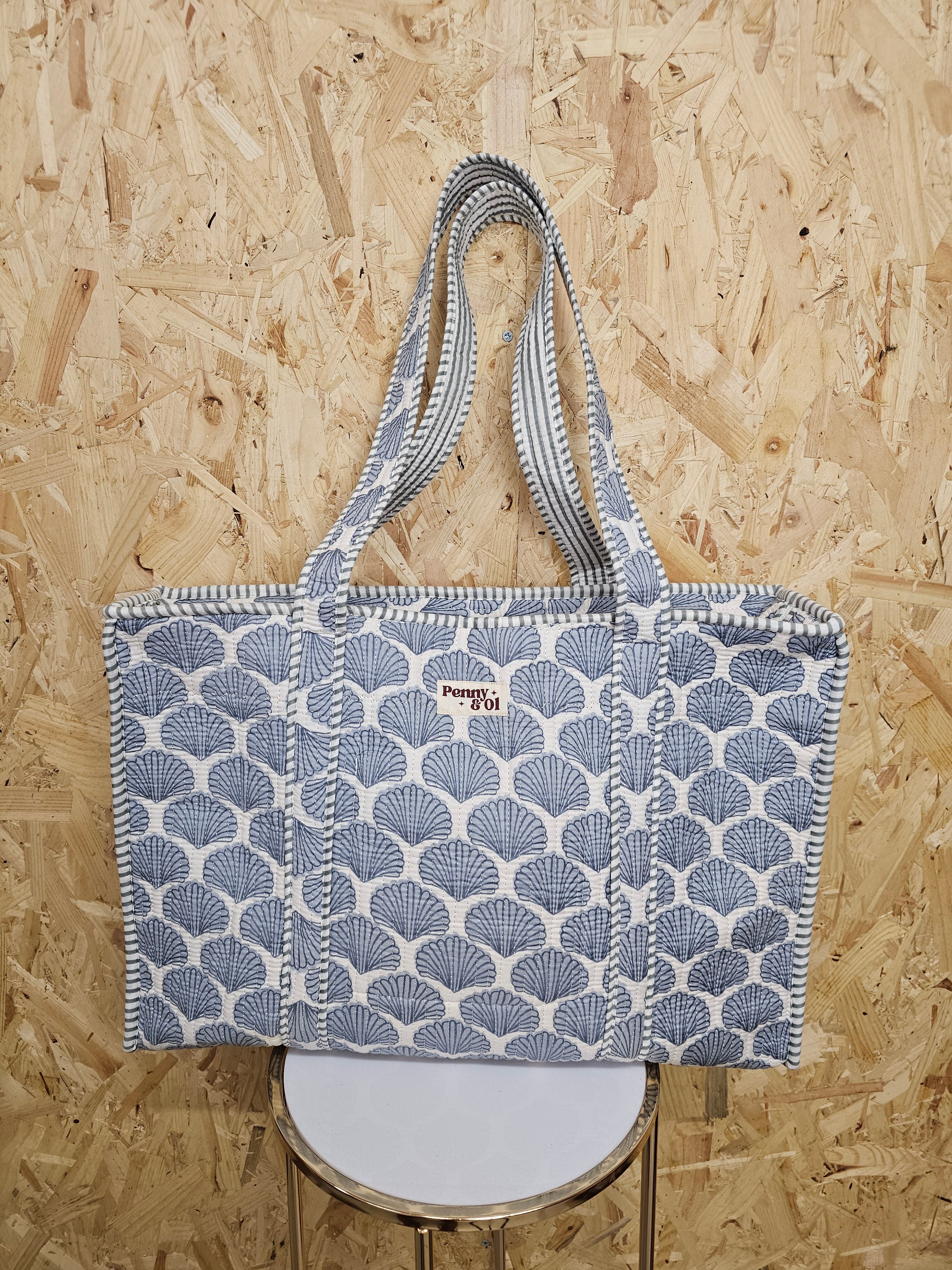 Blue Seashells Large Tote Bag