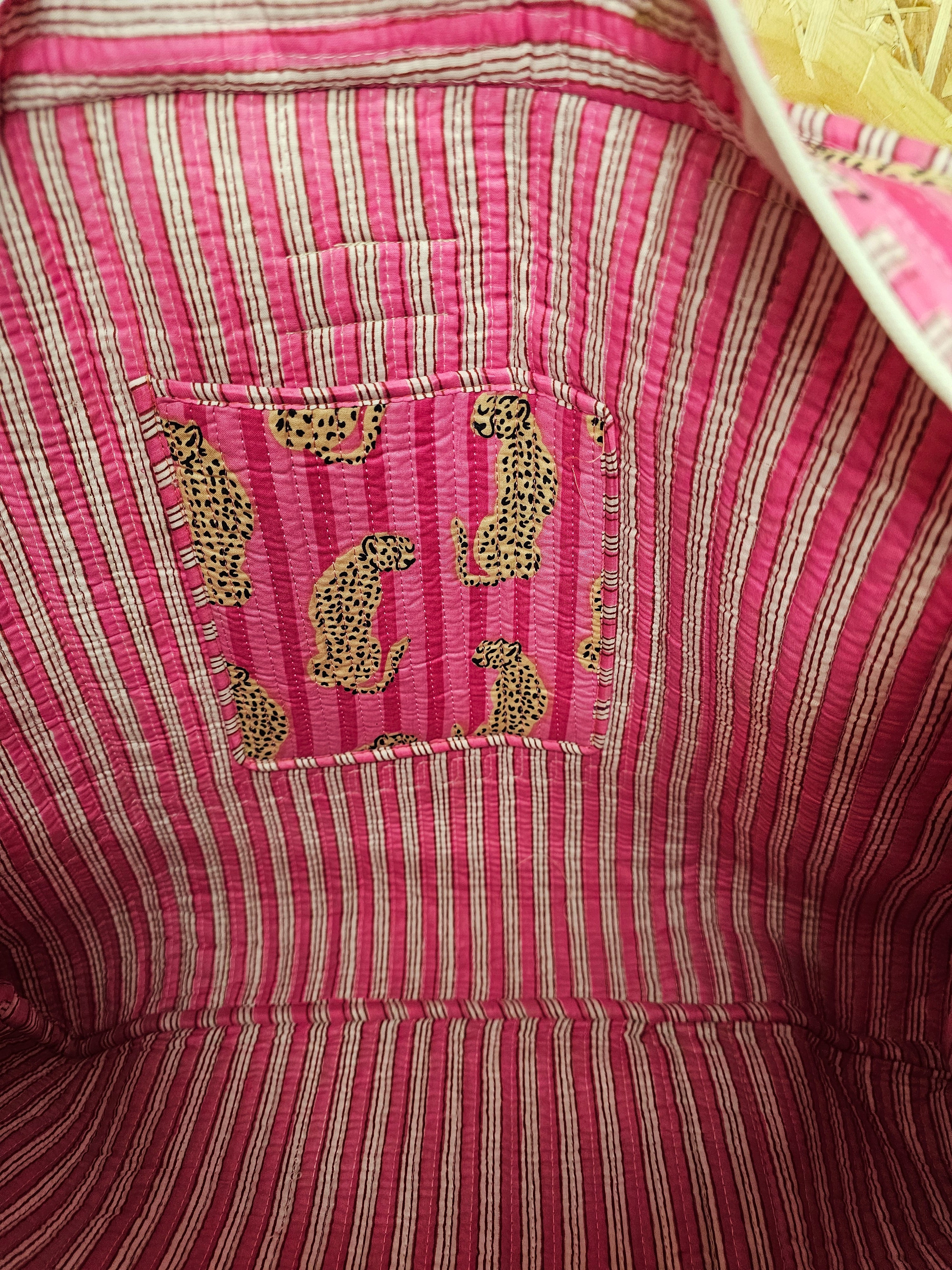 Pink Striped Leopard Large Tote Bag