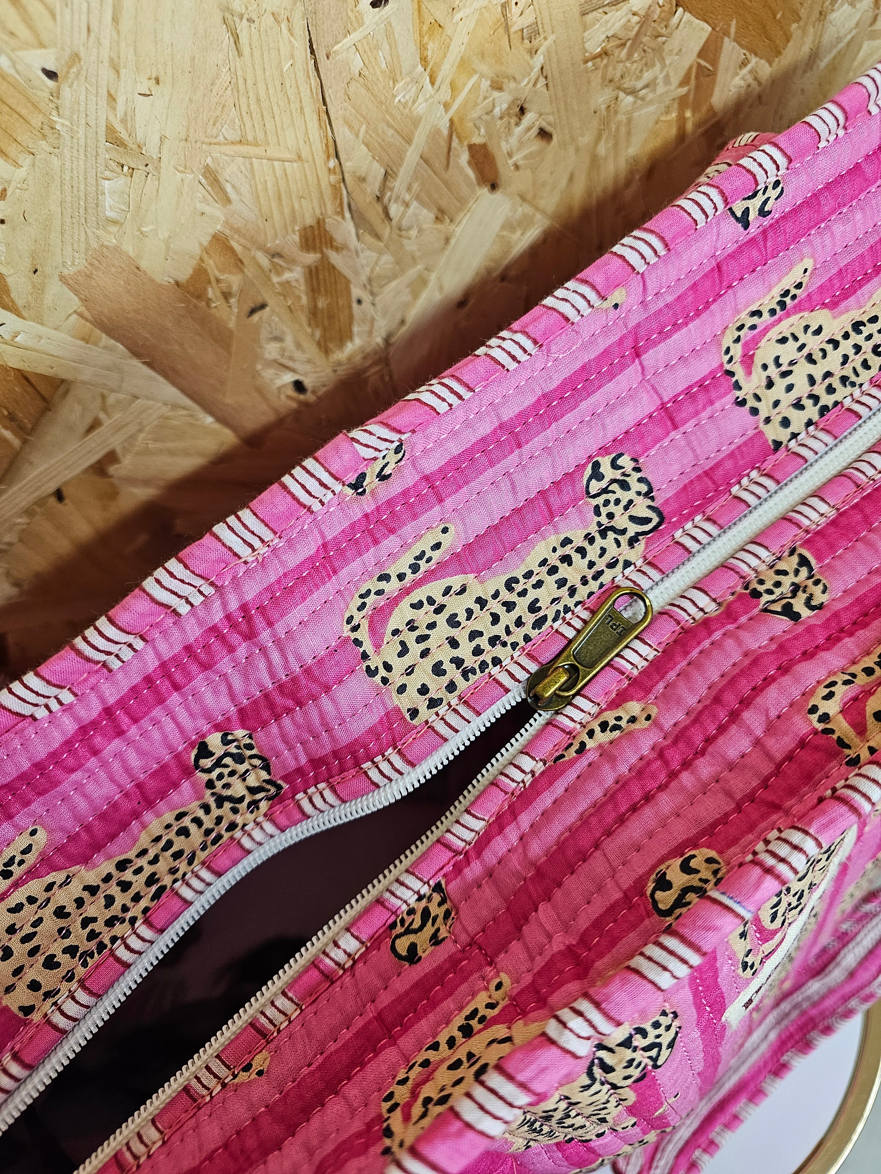 Pink Striped Leopard Large Tote Bag