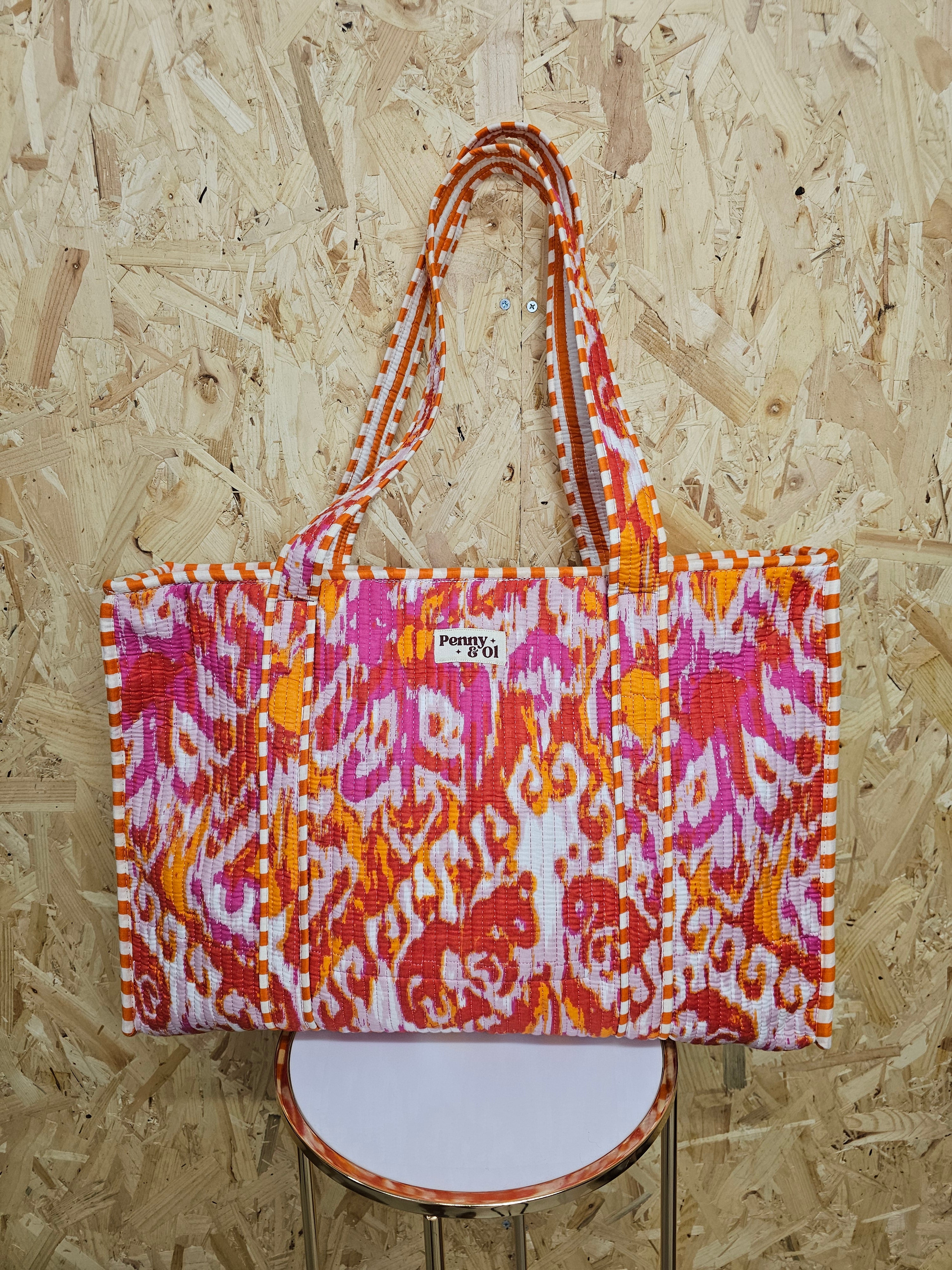 Pink & Orange Marble Large Tote Bag