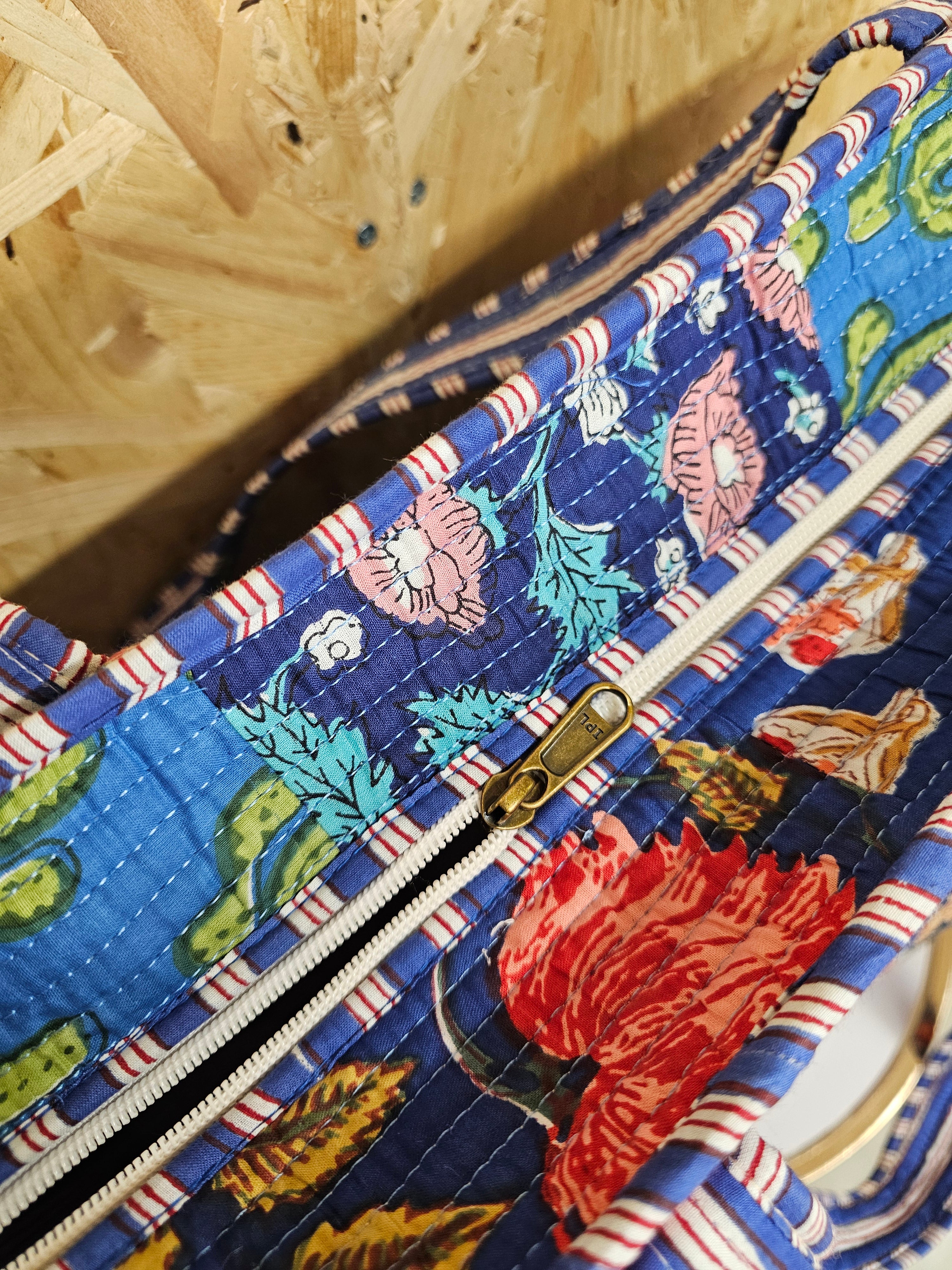 Blue Patchwork Large Tote Bag