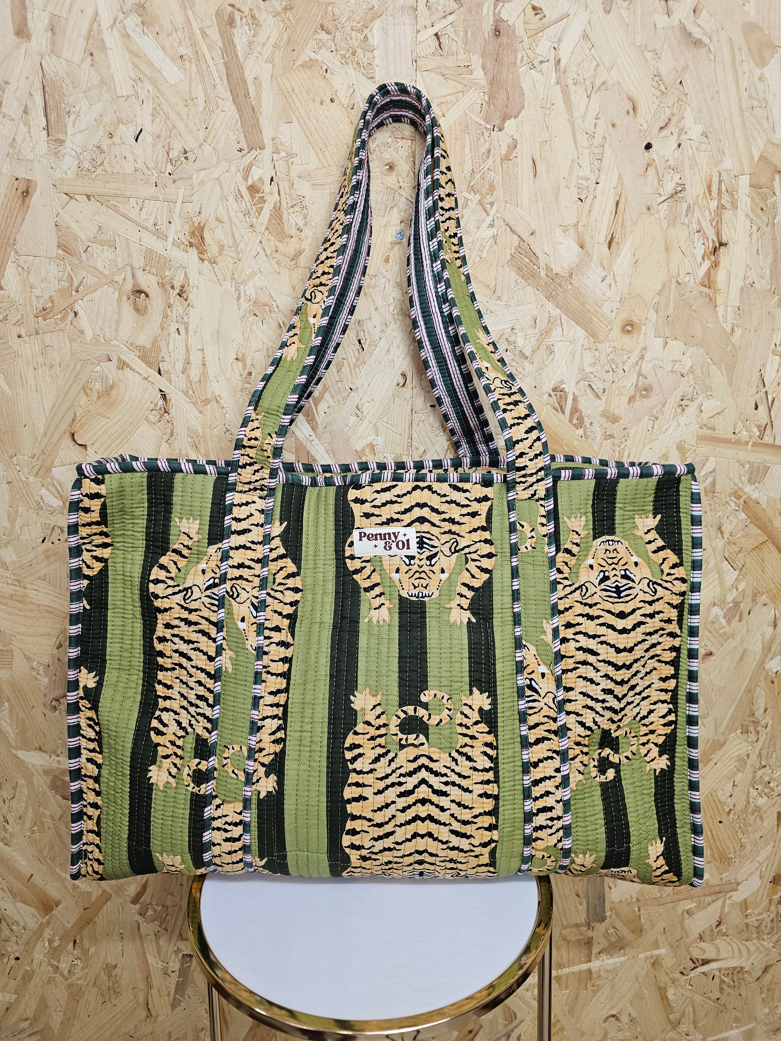 Moss Striped Tiger Large Tote Bag