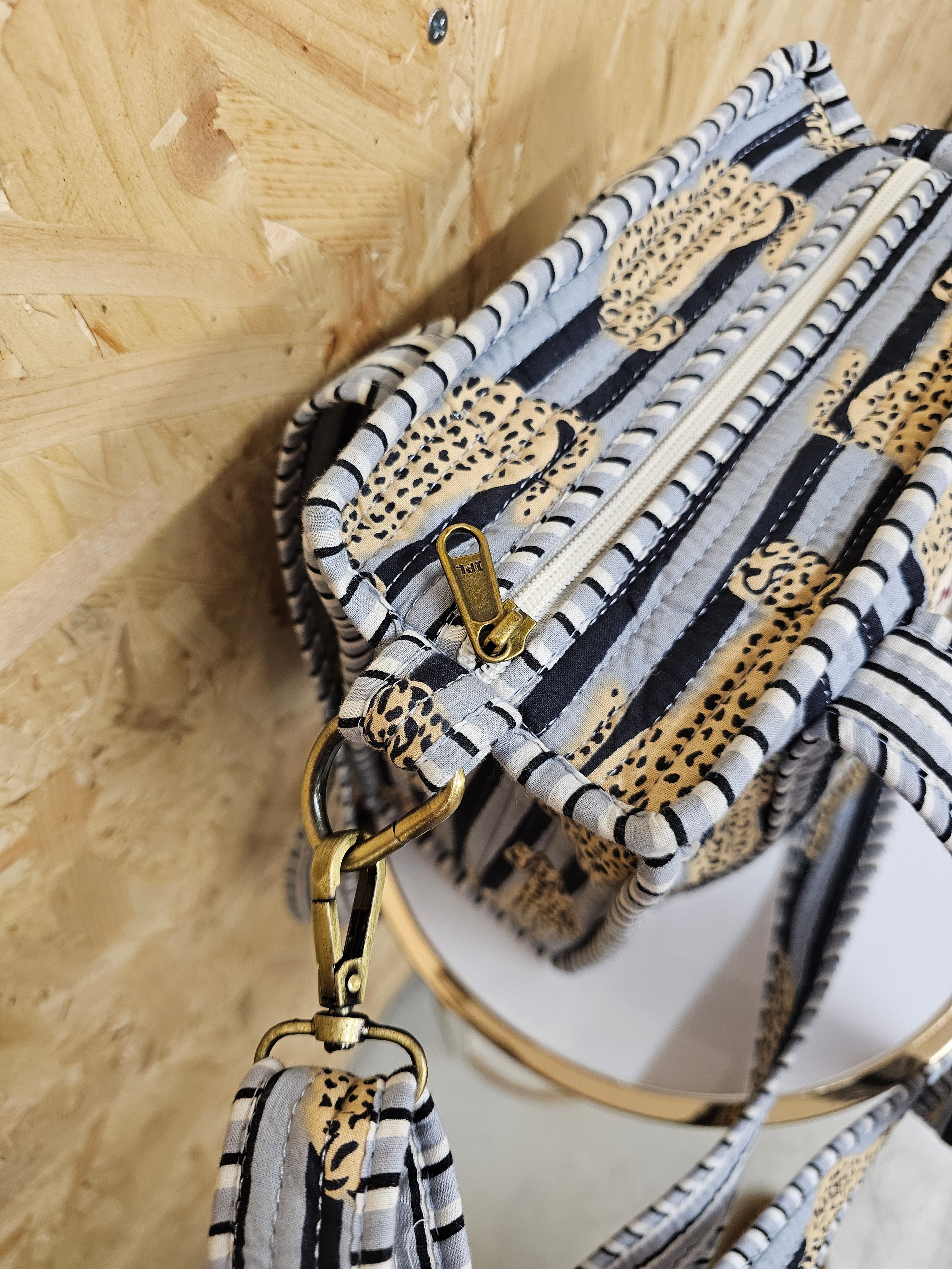 Grey Striped Leopard Mini Tote Bag