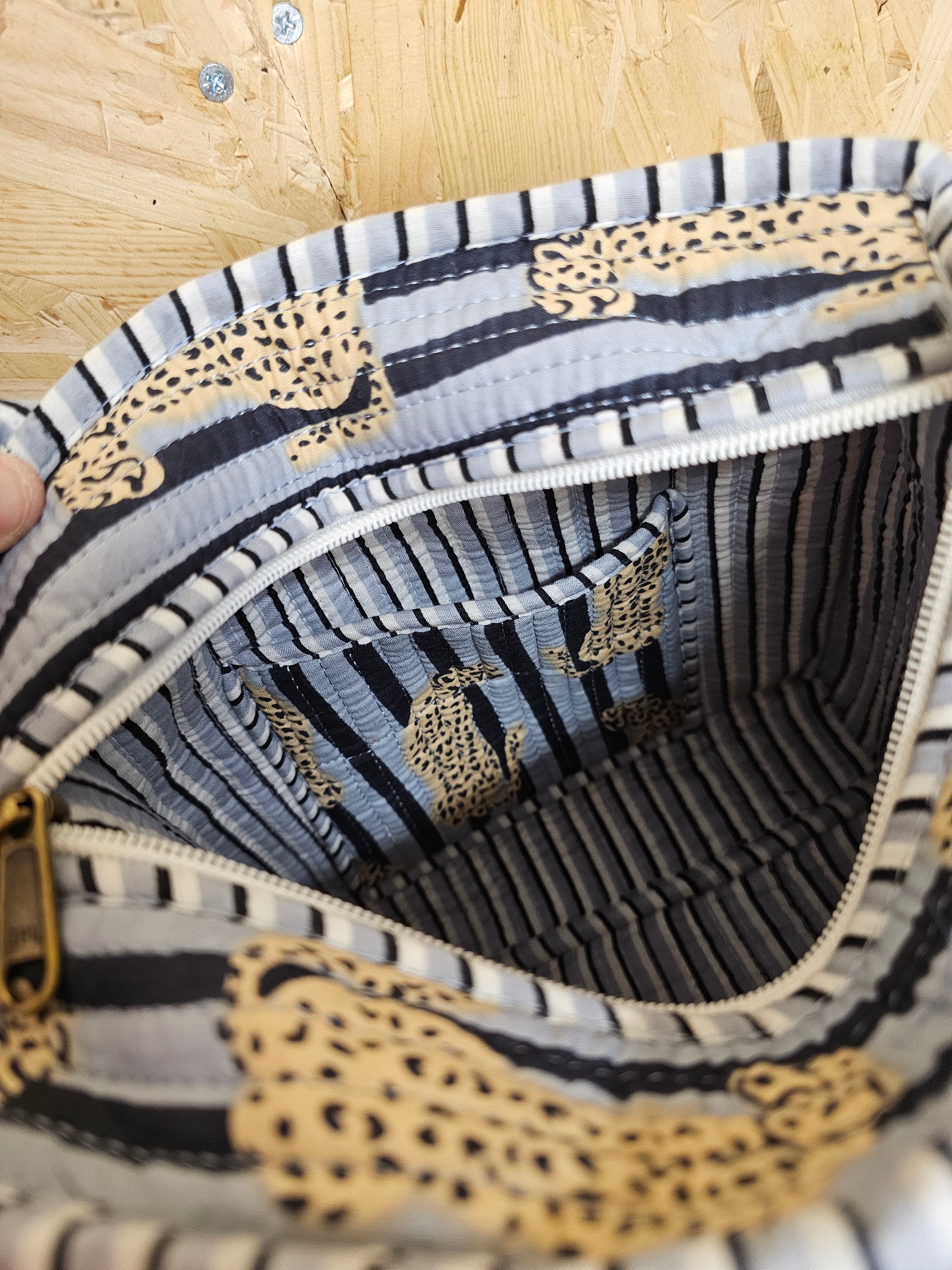Grey Striped Leopard Mini Tote Bag