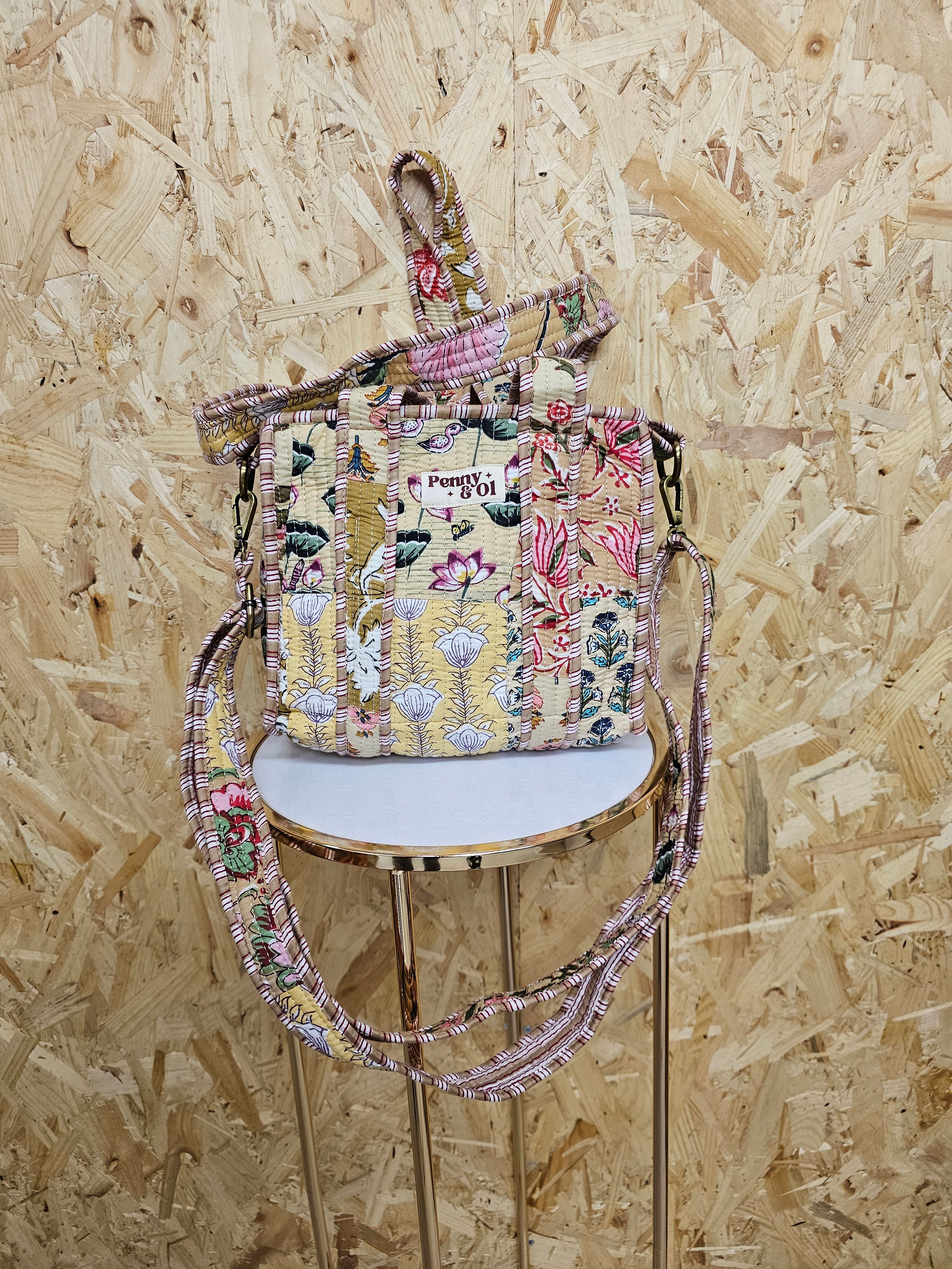 Beige Patchwork Mini Tote Bag