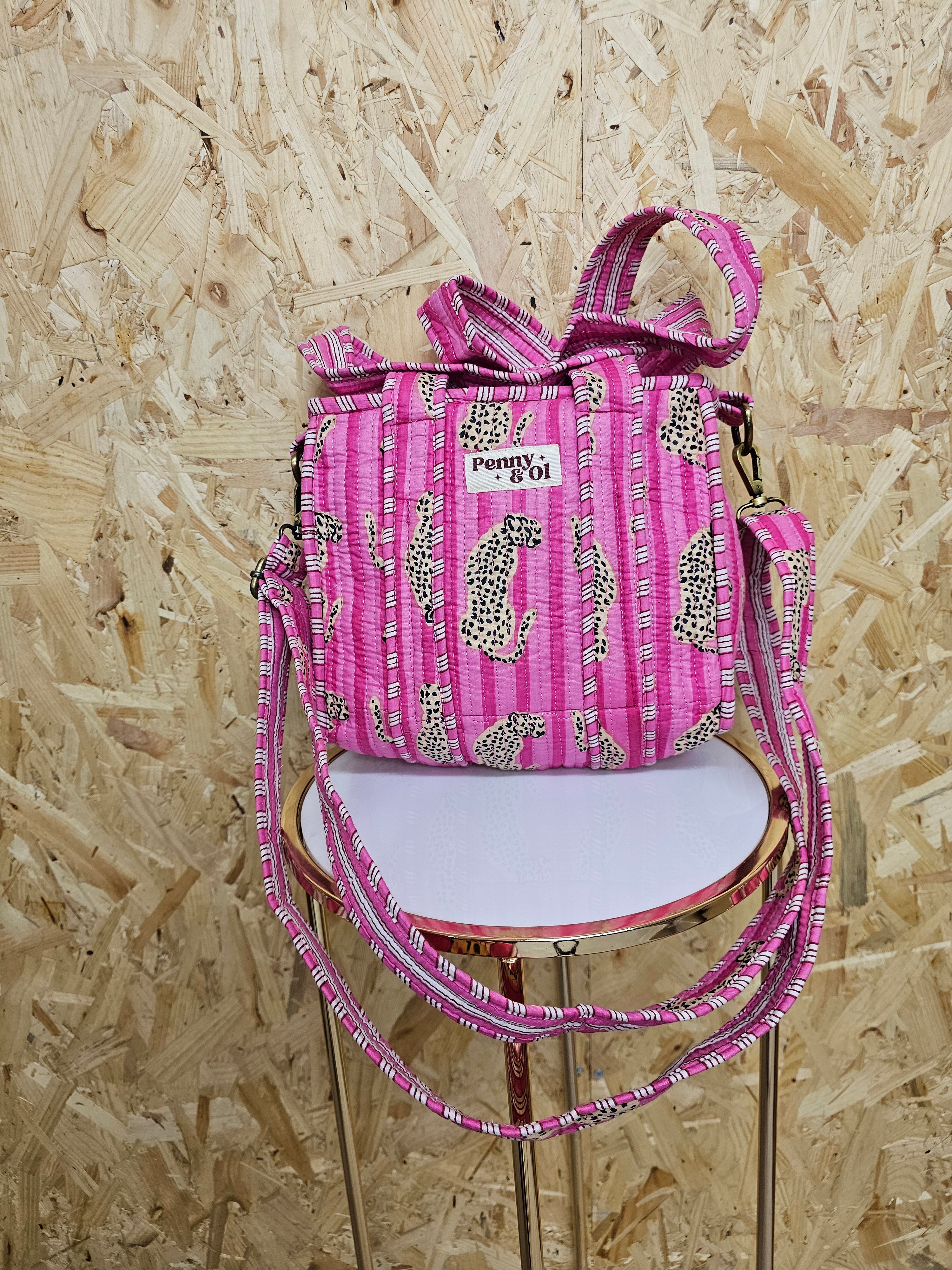 Pink Striped Tiger Mini Tote Bag