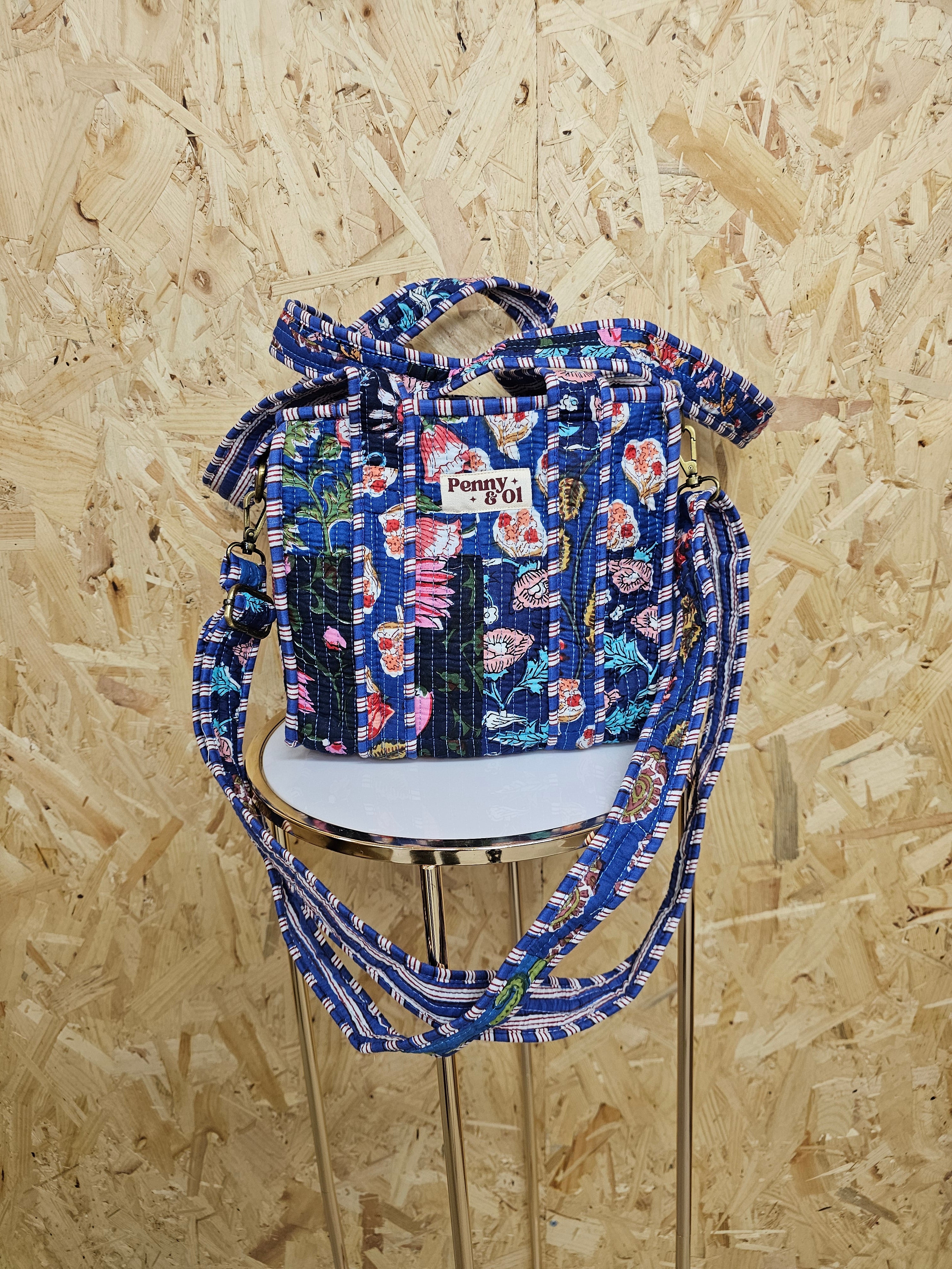 Blue Patchwork Mini Tote Bag