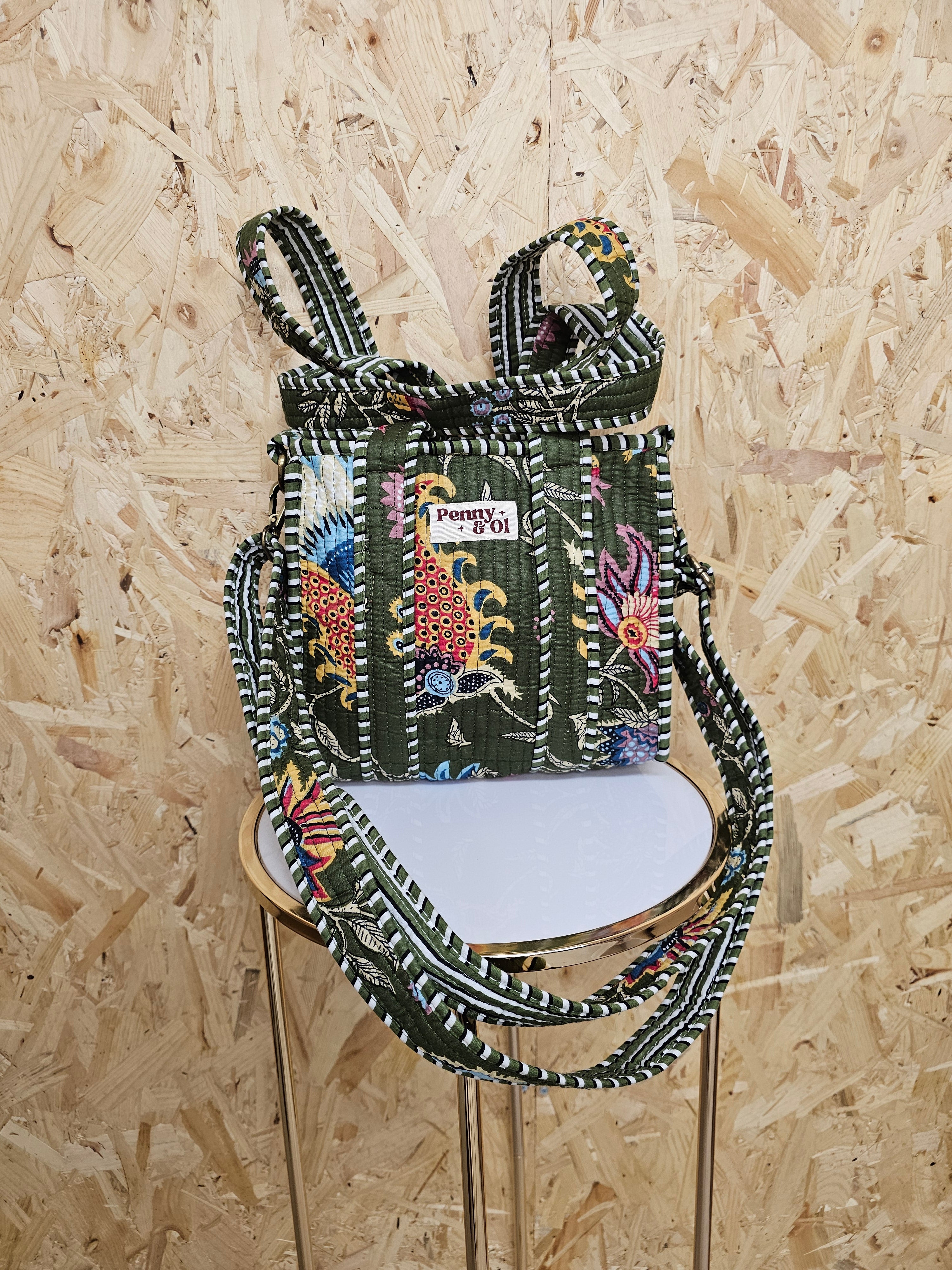 Khaki Floral Mini Tote Bag