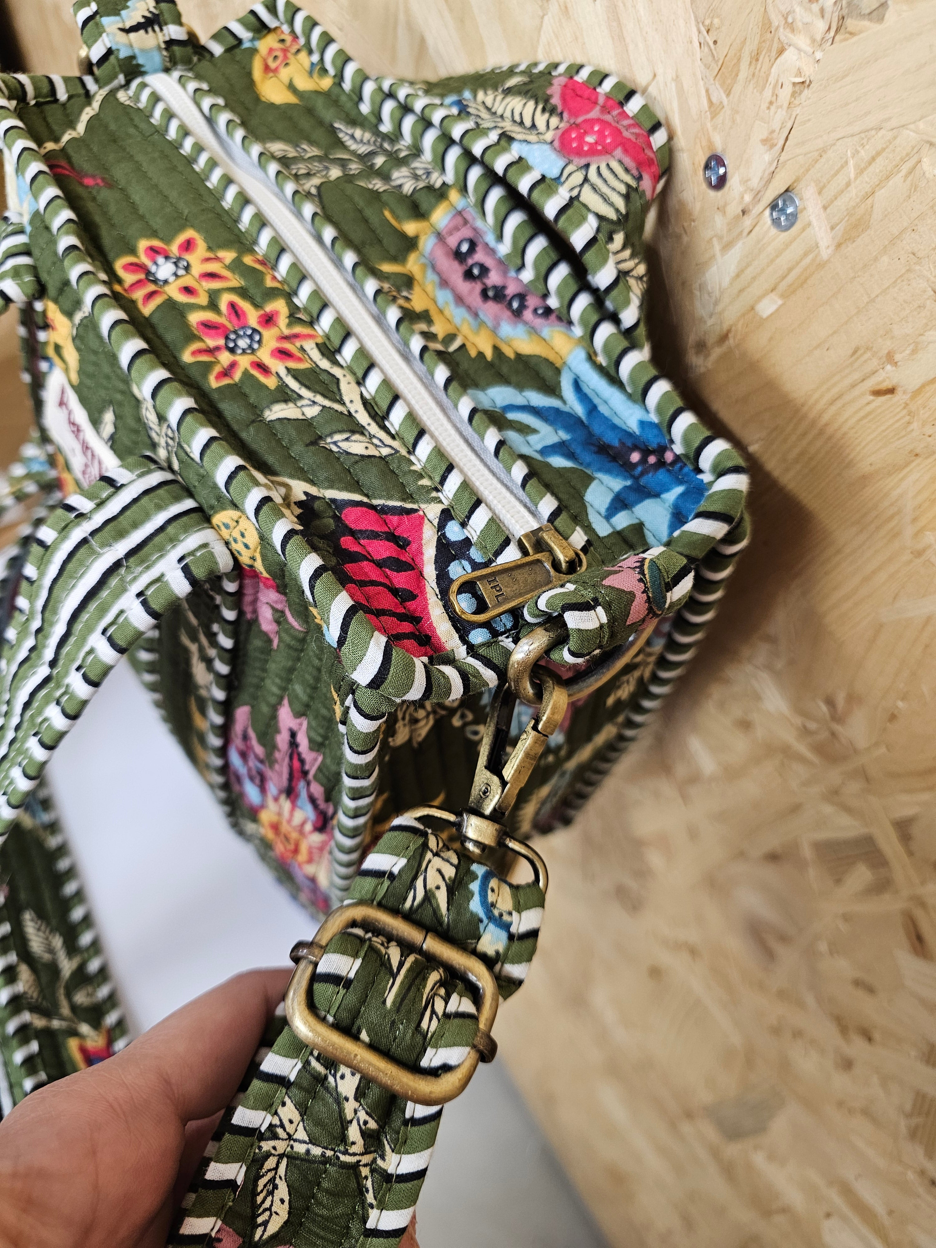 Khaki Floral Mini Tote Bag