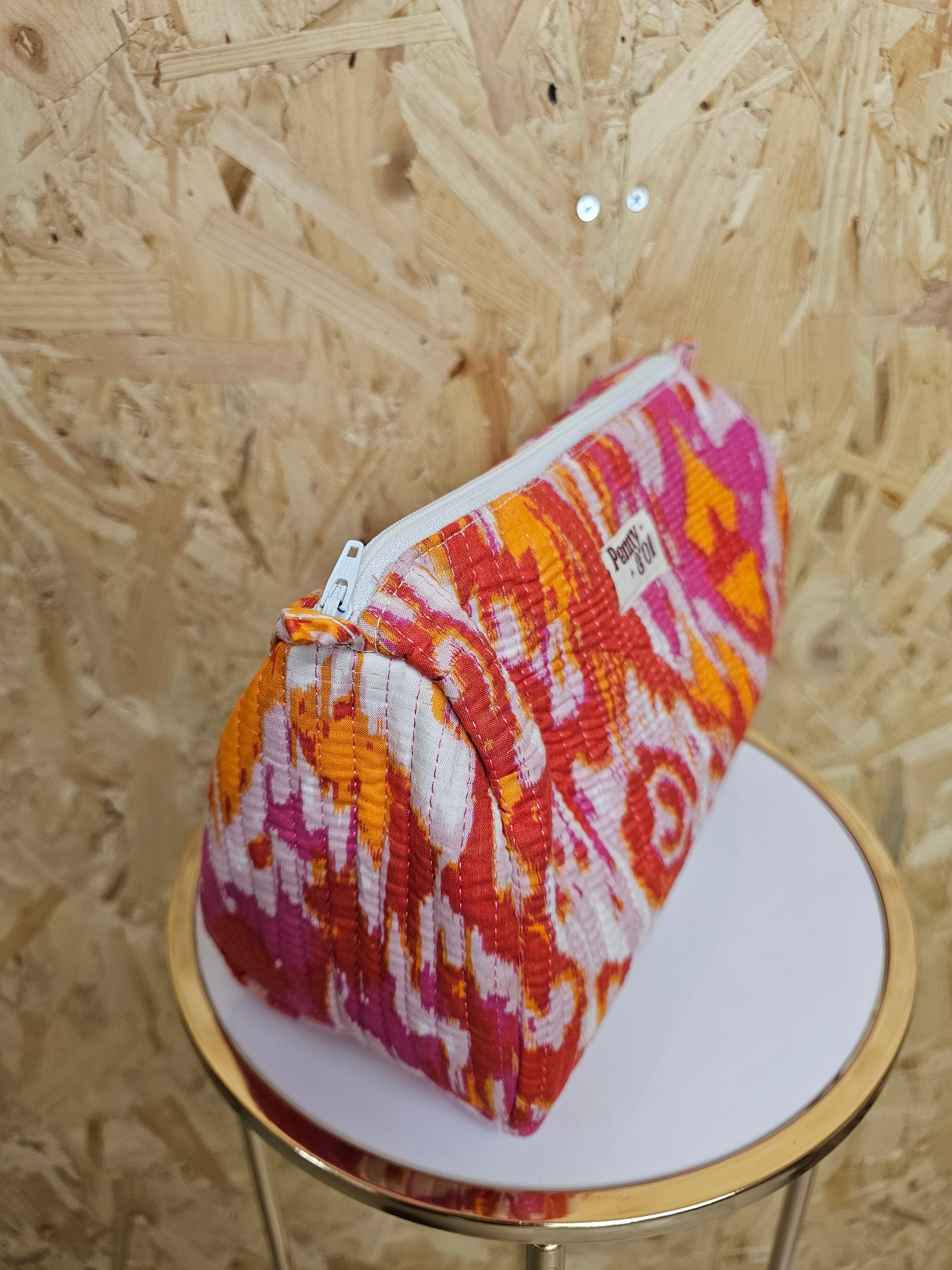 Pink & Orange Marble Travel Pouch, Waterproof Lining