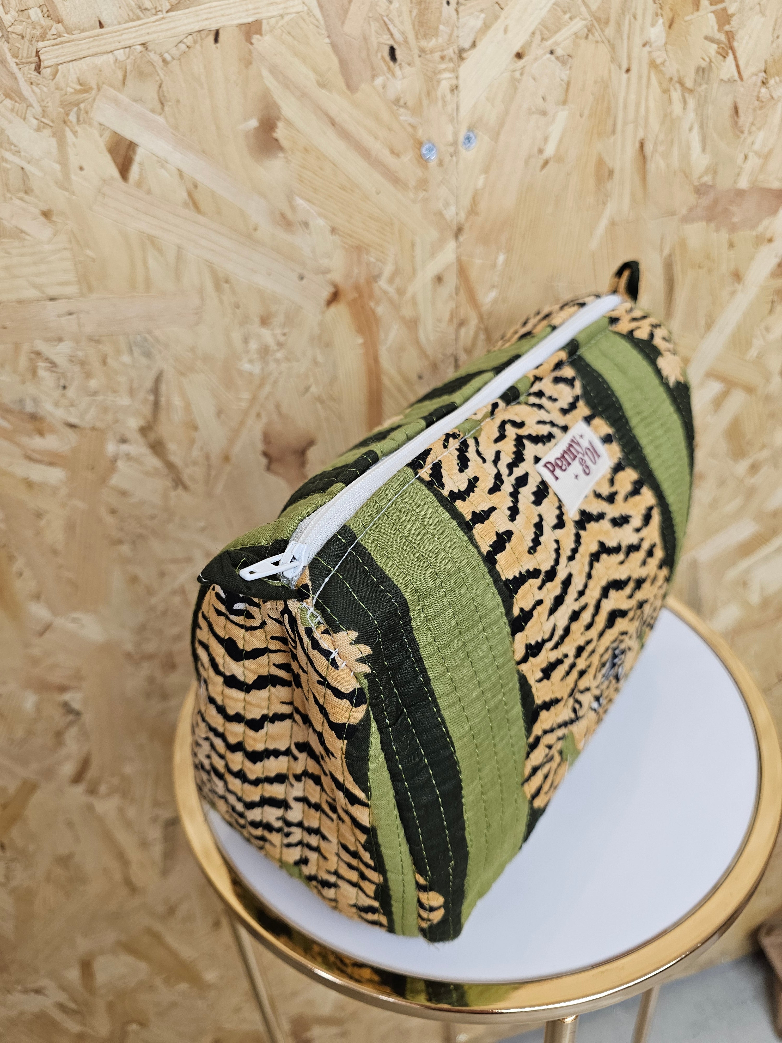 Moss Striped Tiger Travel Pouch, Waterproof Lining