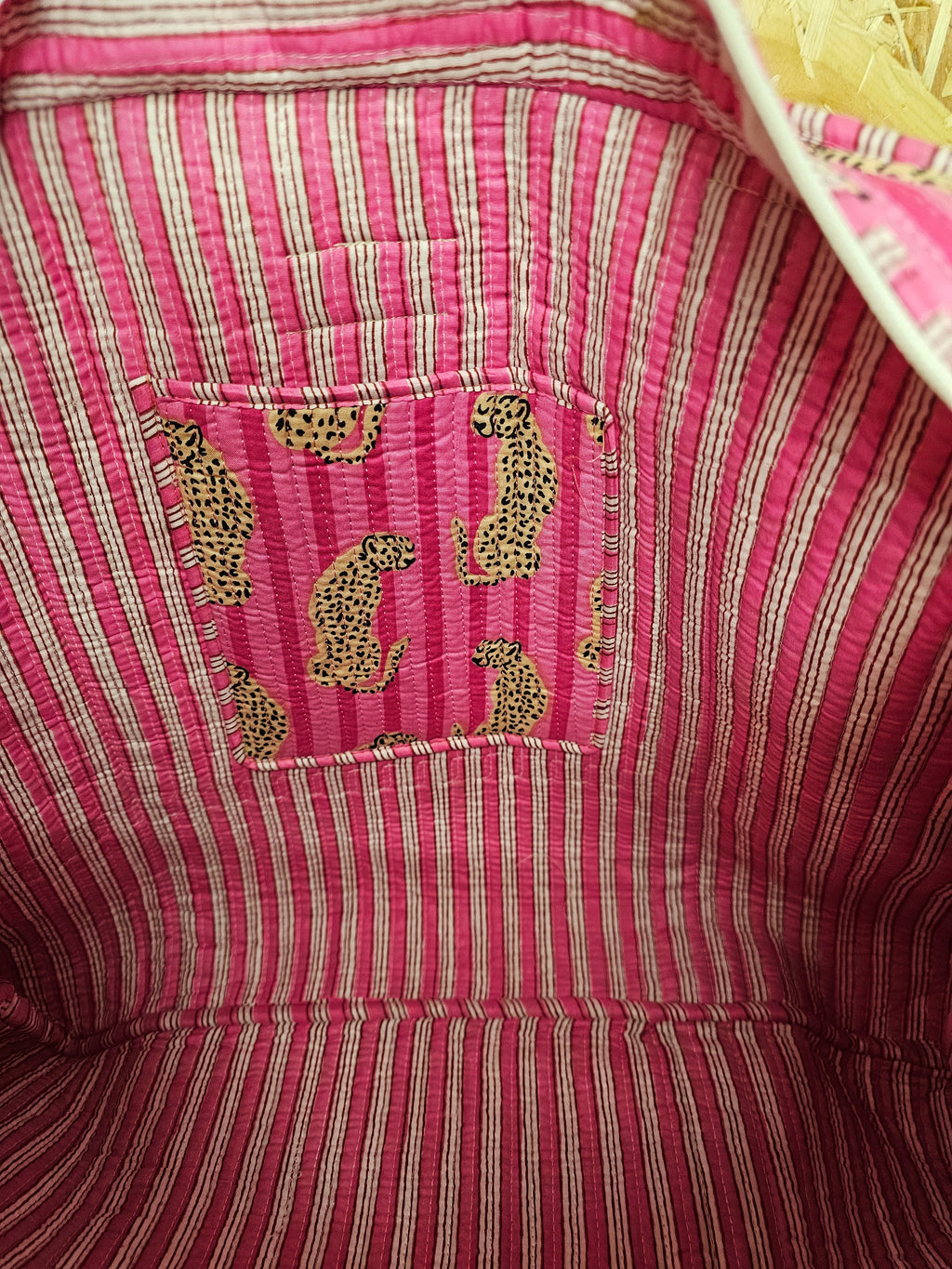Pink Striped Leopard Large Tote Bag