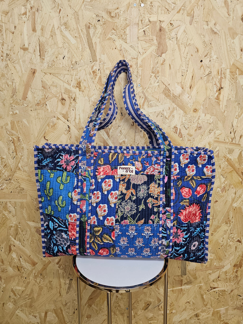 Blue Patchwork Large Tote Bag