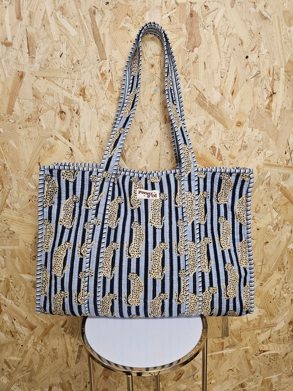 Grey Striped Leopard Large Tote Bag