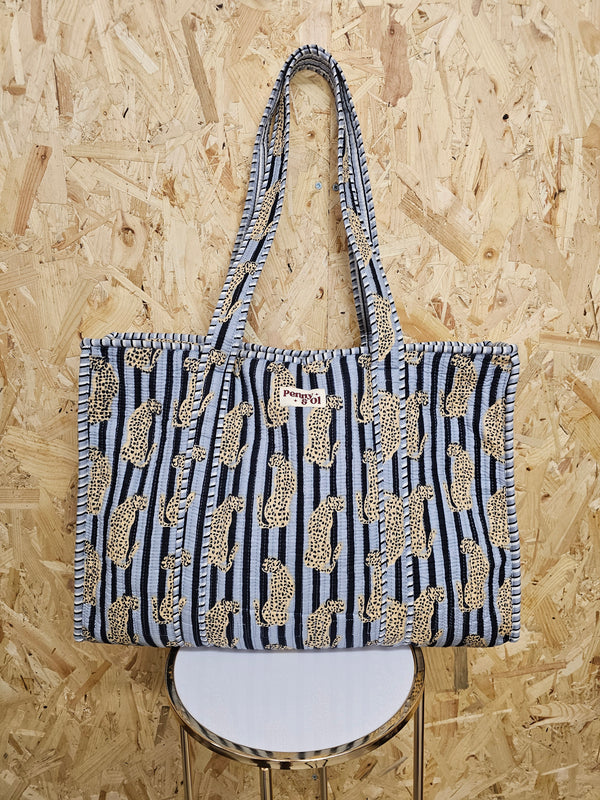 Grey Striped Leopard Large Tote Bag
