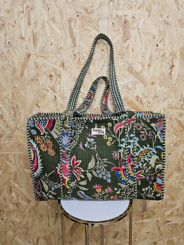 Khaki Floral Large Tote Bag
