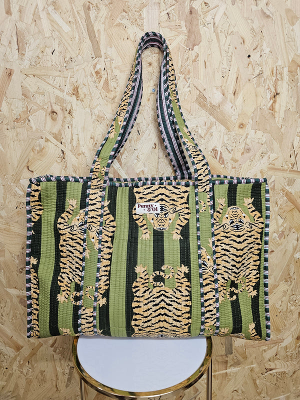 Moss Striped Tiger Large Tote Bag