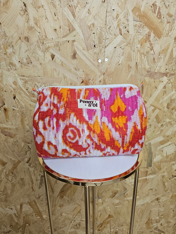 Pink & Orange Marble Travel Pouch, Waterproof Lining