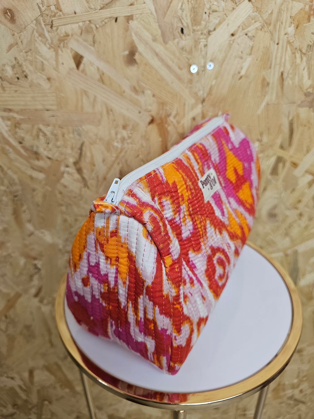Pink & Orange Marble Travel Pouch, Waterproof Lining