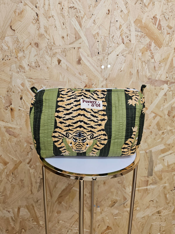 Moss Striped Tiger Travel Pouch, Waterproof Lining